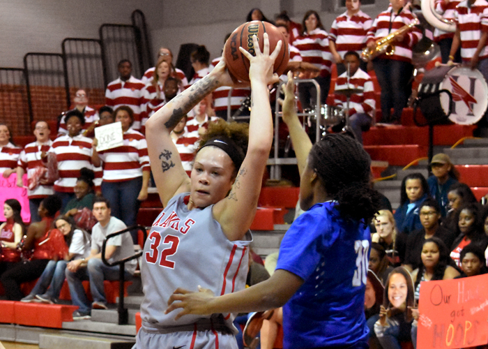 Juliette Harp scored 20 points and pulled down 10 rebounds in Wednesday night's loss to Covenant in the first round of the USA South Athletic Conference Tournament.